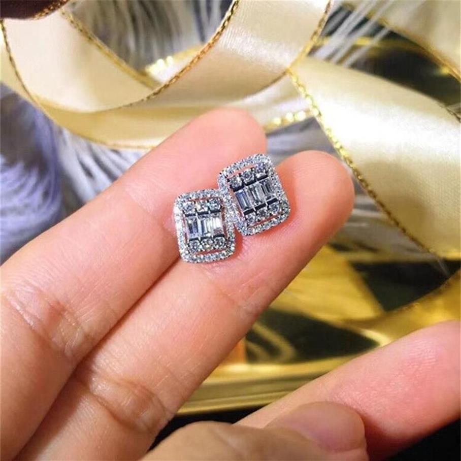 Handgjorda helt nya lyxsmycken 925 Sterling Silver T Princess Cut White Sapphire CZ Diamond Gemstones Populära kvinnor Stud Earrin244h