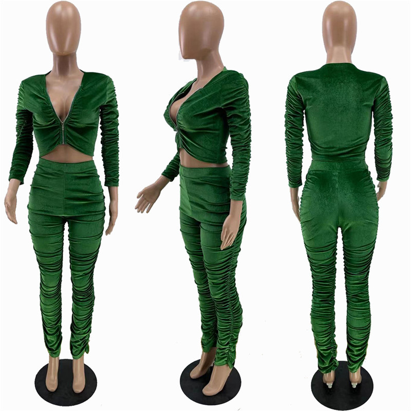 2024 Designer Velvet Survêtements Femmes Automne Hiver Sweatsuits Casual Plissé Tenues À Manches Longues Veste Pantalon Pantalon Deux 2 Pièces Ensembles Vêtements En Gros 10473