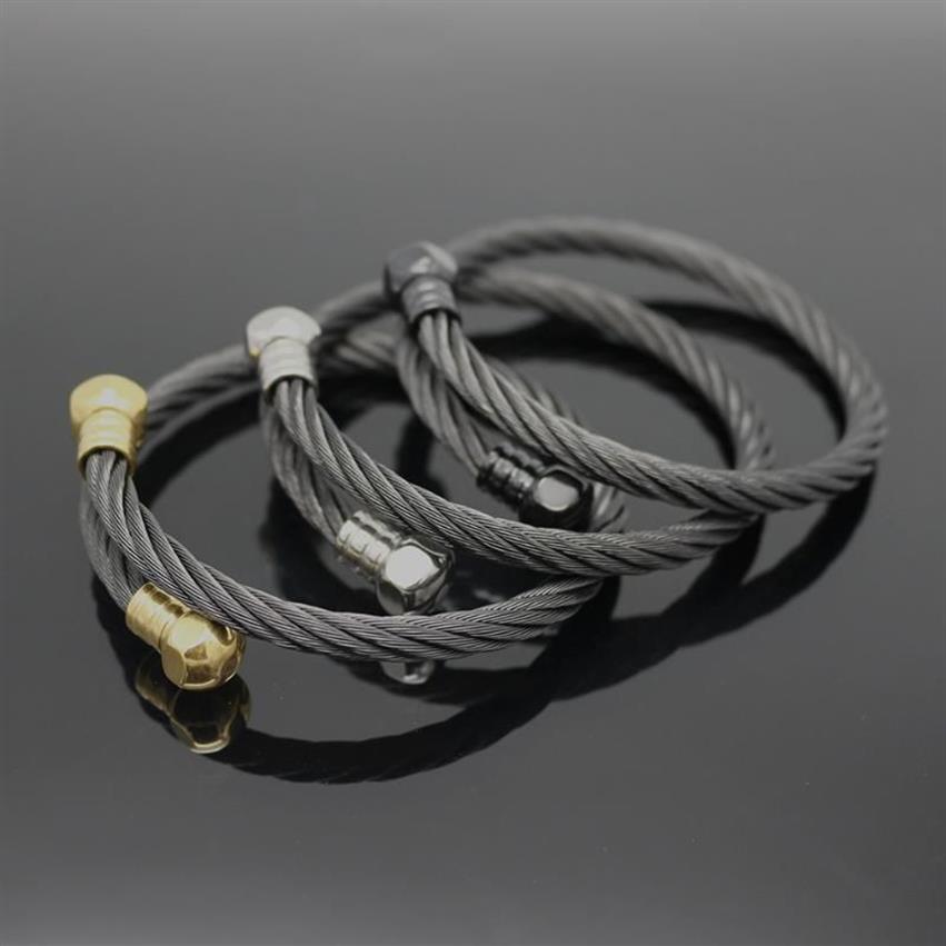 Kvinnor av hög kvalitet Bangle rostfritt stål Guldfärgtråd Män och kvinnor charmar skruvmutter armband armband nya modesmycken265v