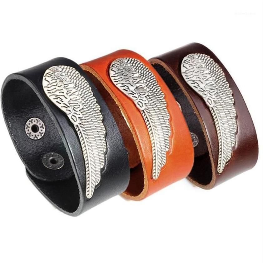 Charme pulseiras masculino ajustável punk anjo asa pulseira feminina jóias grande punho largo couro envoltório pulseira bangles1212q