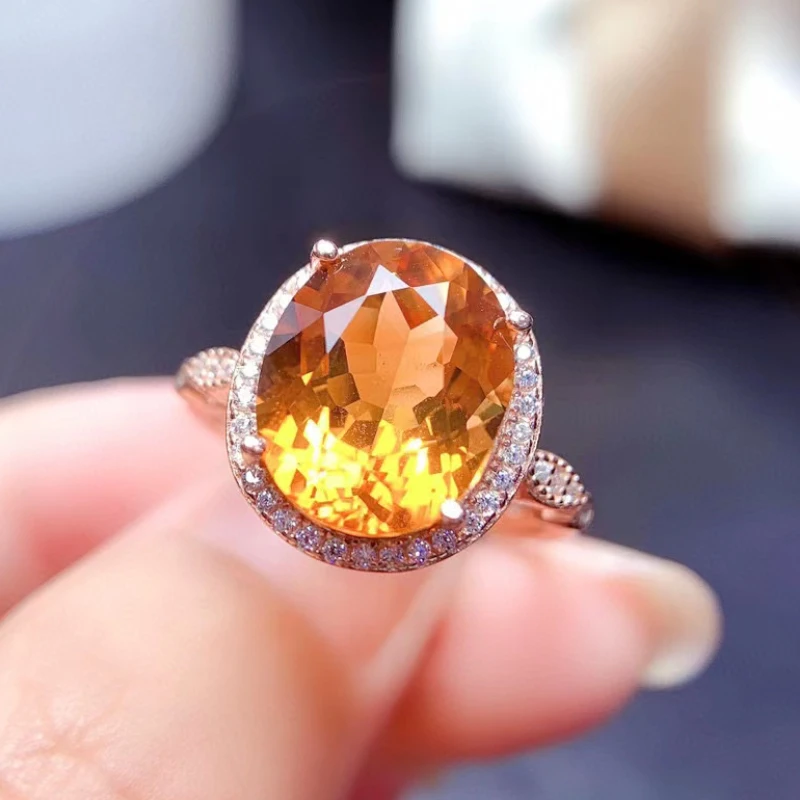 Bague ovale classique en pierre précieuse pour un usage quotidien, 10 mm x 12 mm, 5 carats, qualité VVS, citrine naturelle, 3 couches, plaqué or 18 carats