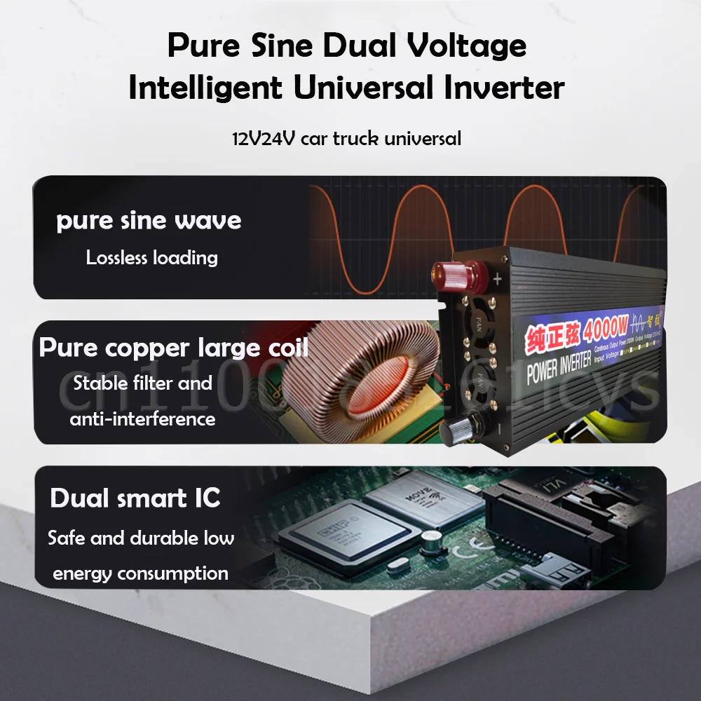 Accessori Convertitore a onda sinusoidale pura Convertitore da 3000 W 4000 W Convertitore di tensione DC 12V 24V a AC 220V Convertitore di tensione auto solari con display a LED