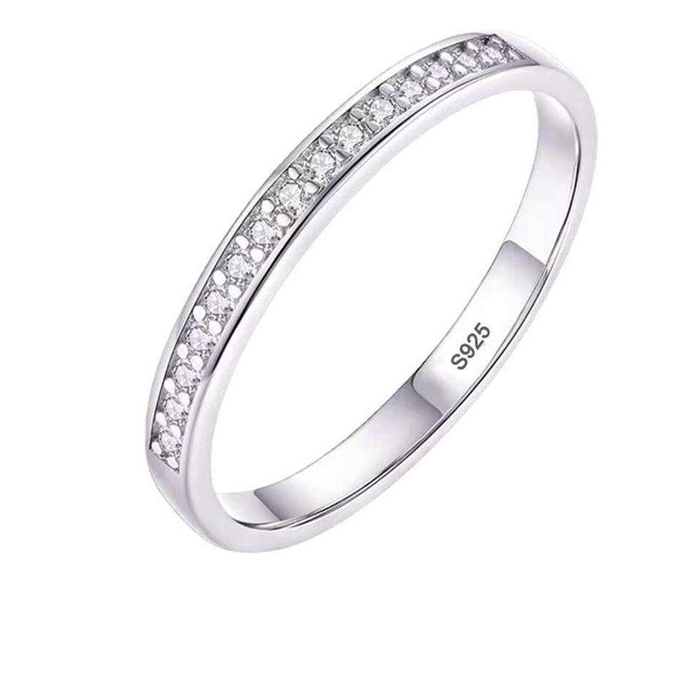 Anel de noivado feminino pequeno zircônia diamante meia eternidade aliança de casamento sólida 925 prata esterlina promessa anéis de aniversário r012213e