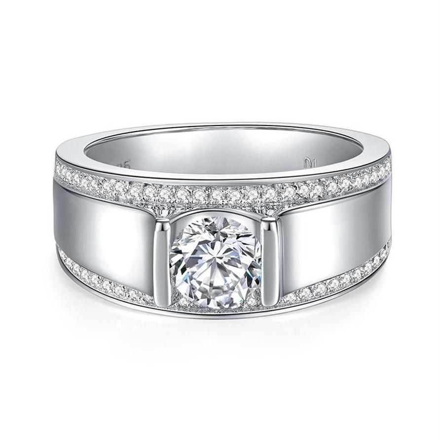 Anel de moissanite masculino cor D S925 prata esterlina noivado anéis de casamento 1993