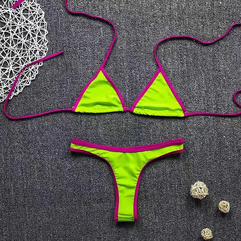 Bikinis Set Trendy Sexy Bikini Woman Solid Sling badkläder Kvinnor Tvådelar Split baddräkt Fluorescerande färgkant Underkläder Setl231225