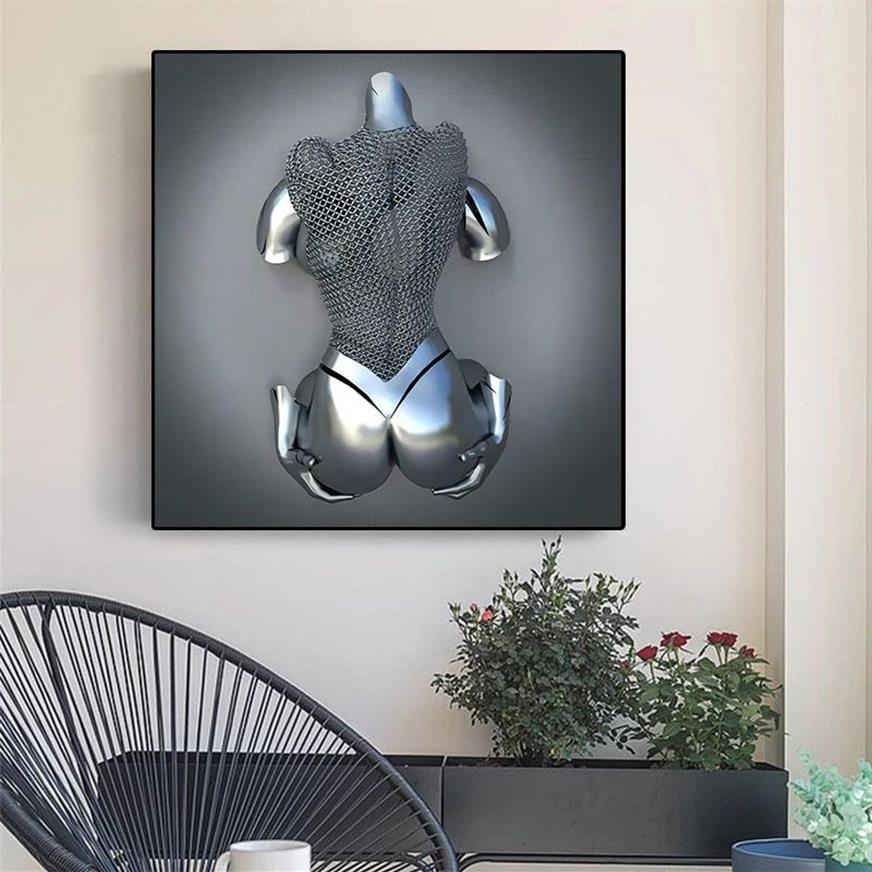 Metal Couple Figure Statue Wall Art Canvas Painting Nordic Lover Sculpture Poster Printing Picture Living Room Home Decoration261w