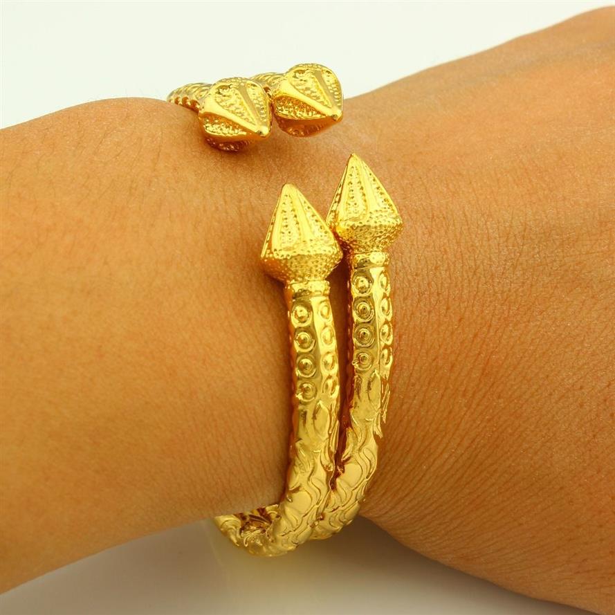 New Arrowhead Openable 14 k Yellow Fine Solid Gold Filled Bangle Engraved Trendy aiguille Pattern Bracelet Jewelry Wholesa269p