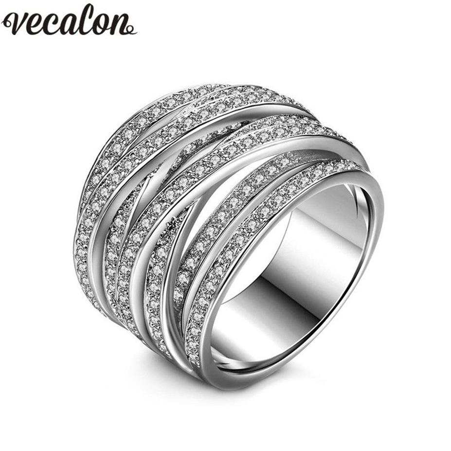 Vecalon Cross Pierścień Pierścień Pave Ustawienie 5A Cyrkon CZ Ślubne pierścionki dla kobiet 10KT Białe Złoto Zespół zaręczynowy Prezent 212c