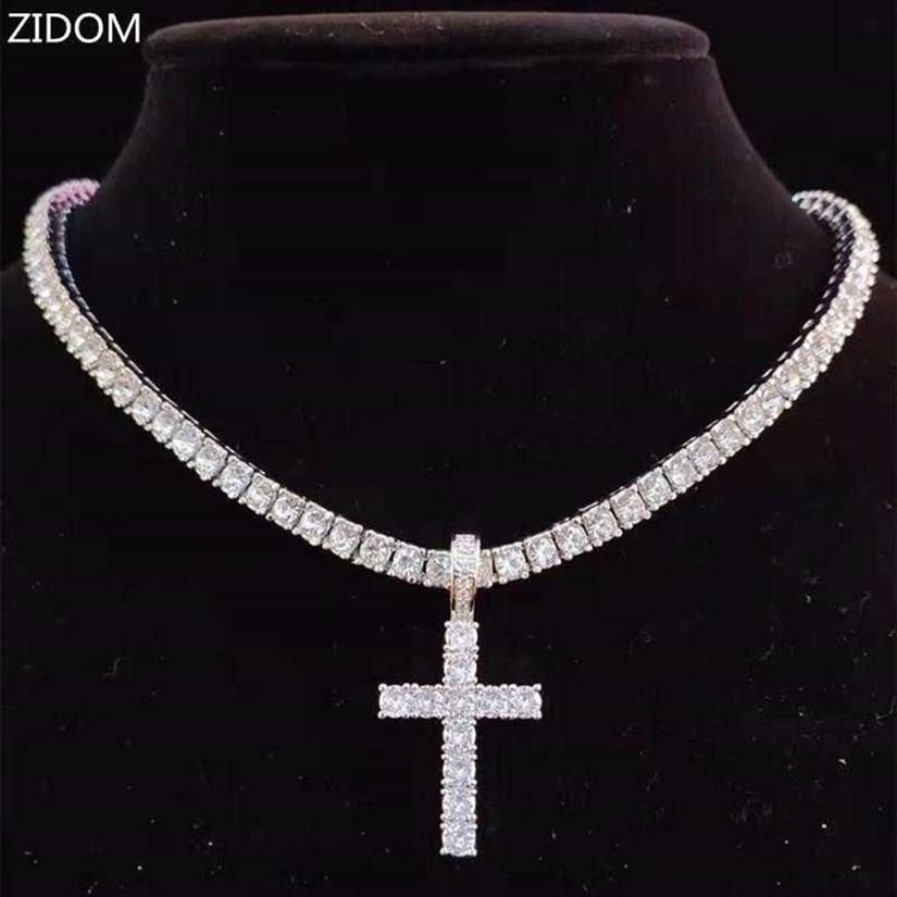 Pendant Necklaces Men Women Hip Hop Cross Necklace with 4mm Zircon Tennis Chain Iced Out Bling Hiphop Jewelry Fashion Gift307d