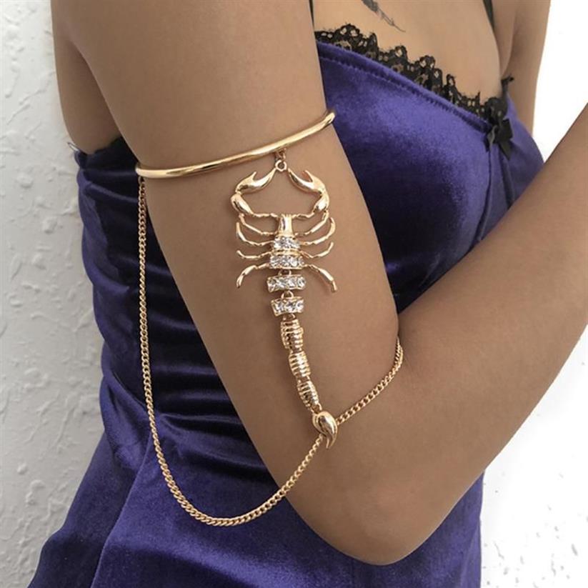 Bangle gotisk metall guld silver skorpion överarm ringarmband hand smycken för tjej halloween runda manschett armband287k