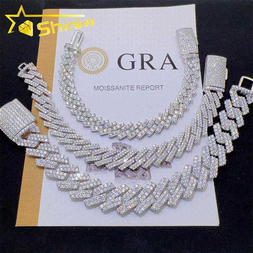 Pulsera de eslabones cubanos de moissanita Vvs con diamantes helados de plata esterlina entera barata 251m