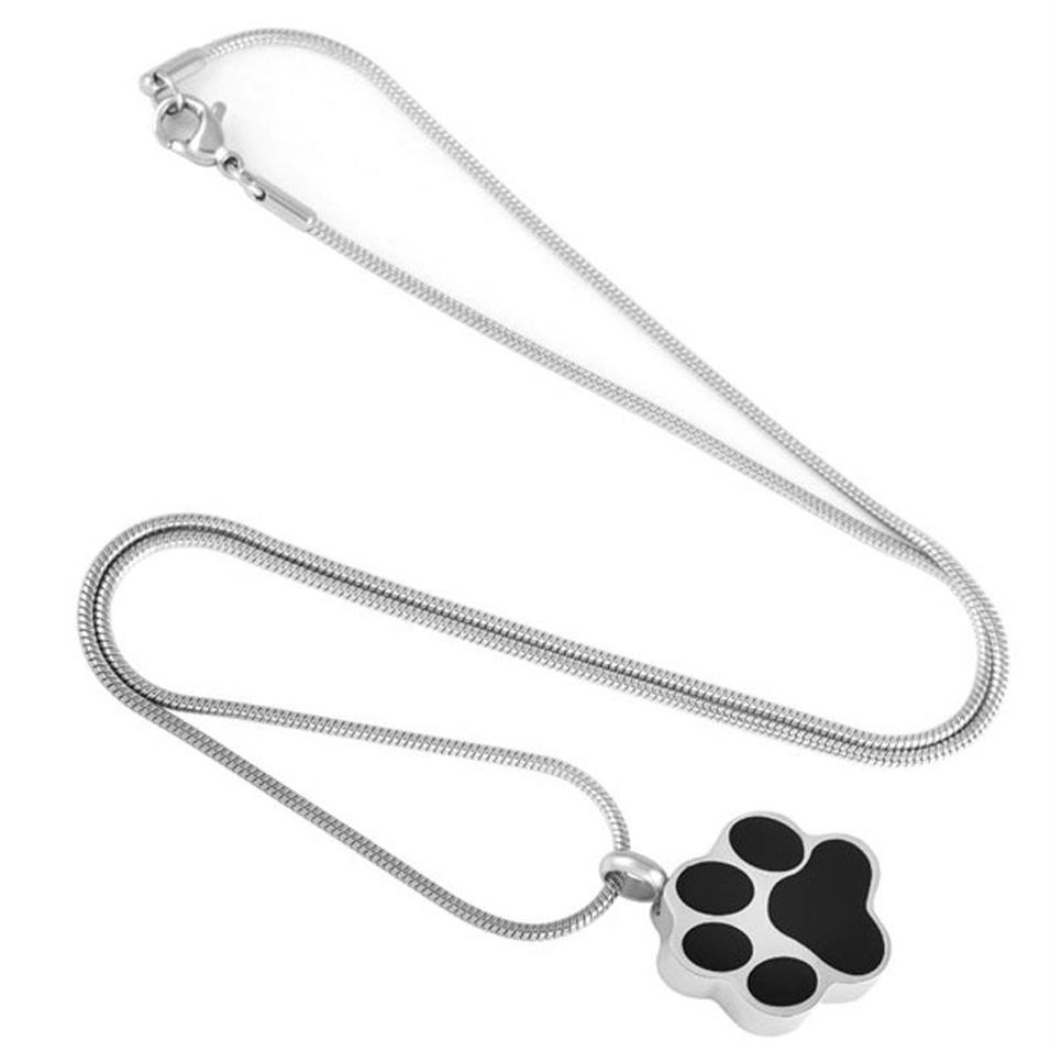 Black Dog Paw Shape Stainless Steel Cremation Jewelry Urn Pendant Necklace Pet Memorial jewelry 258v