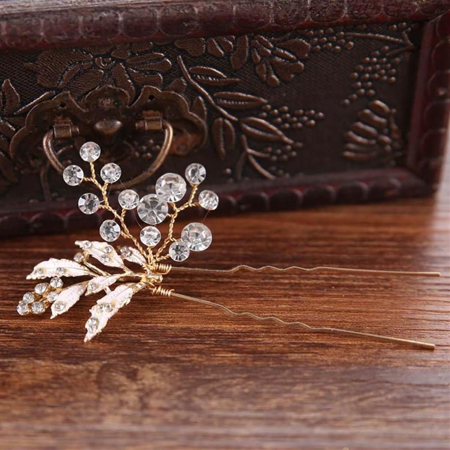 noiva vintage Gold Gold Leaf Crystal Hair Hair Comb Bridal WeddingPins女性パーティージュエリー1194bの豪華なヘアアクセサリー