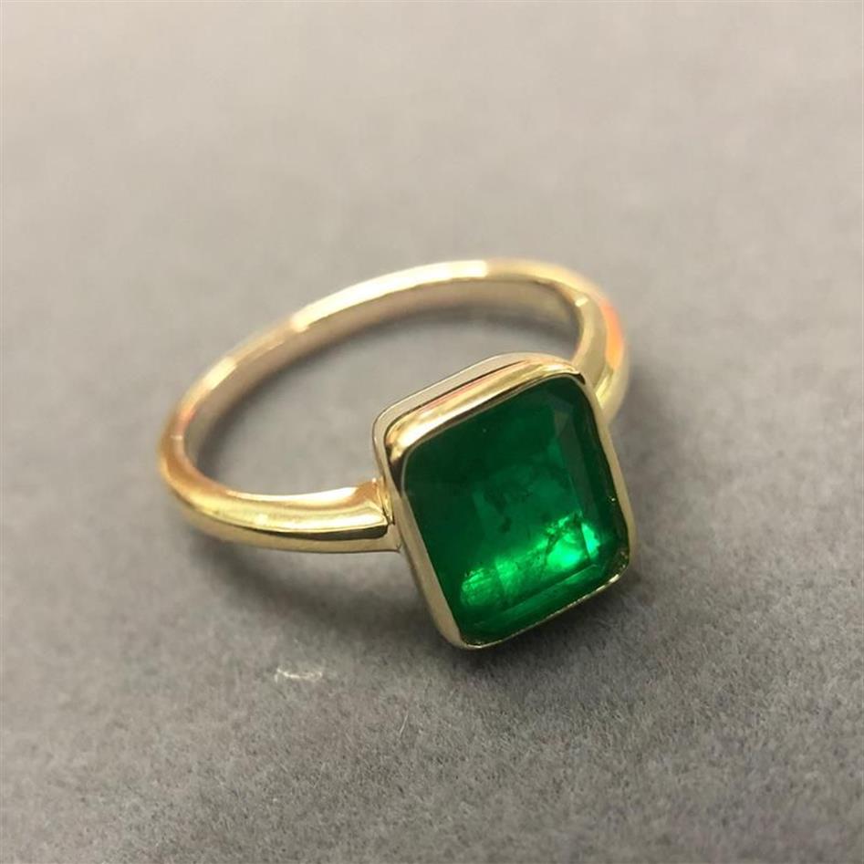 Anillos de racimo Plata real 925 Retro Cuadrado Anillo de piedra verde 18K Color oro Cubic Zircon Esmeralda para mujeres Aniversario Fiesta Regalo2476