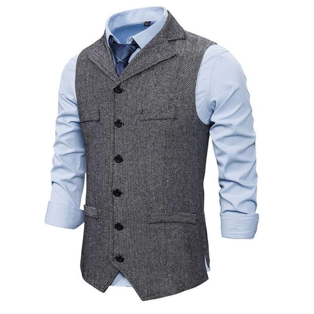 Wool Herringbone Groomsmen Slim Fit Men's Suit Prom Dinner Party Wedding Dress Vest Customization