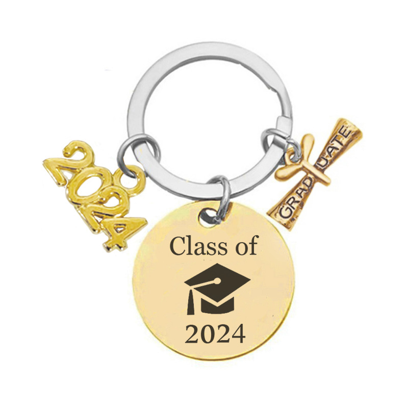 Graduation Gift KeyChain 2024 Rostfritt stål Keychain Pendant Student Graduation Ceremony Keyring Designer Key Chain 30mm