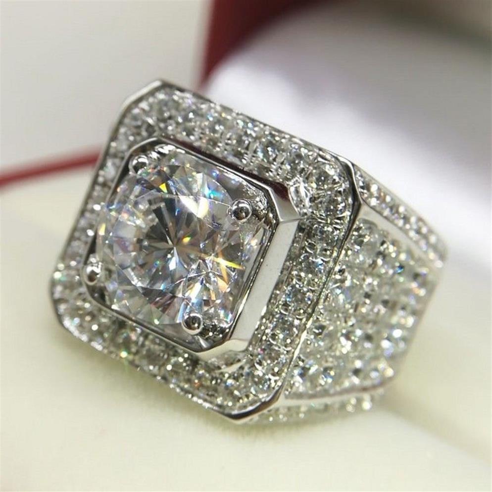Jóias artesanais Men Moda Fashion Gold Rings Ring Round Round Cut 4Ct Diamond CZ CZ Ring Banding Bijoux291u