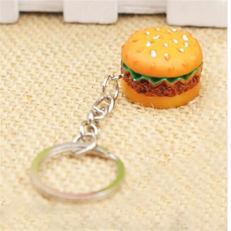 30 unids / lote Simulación Hamburguesa Llavero Creativo Colgante Bolsa Accesorios Del Encanto Hecho A Mano Resina Comida Coche Llavero Encantador Keychain222Z