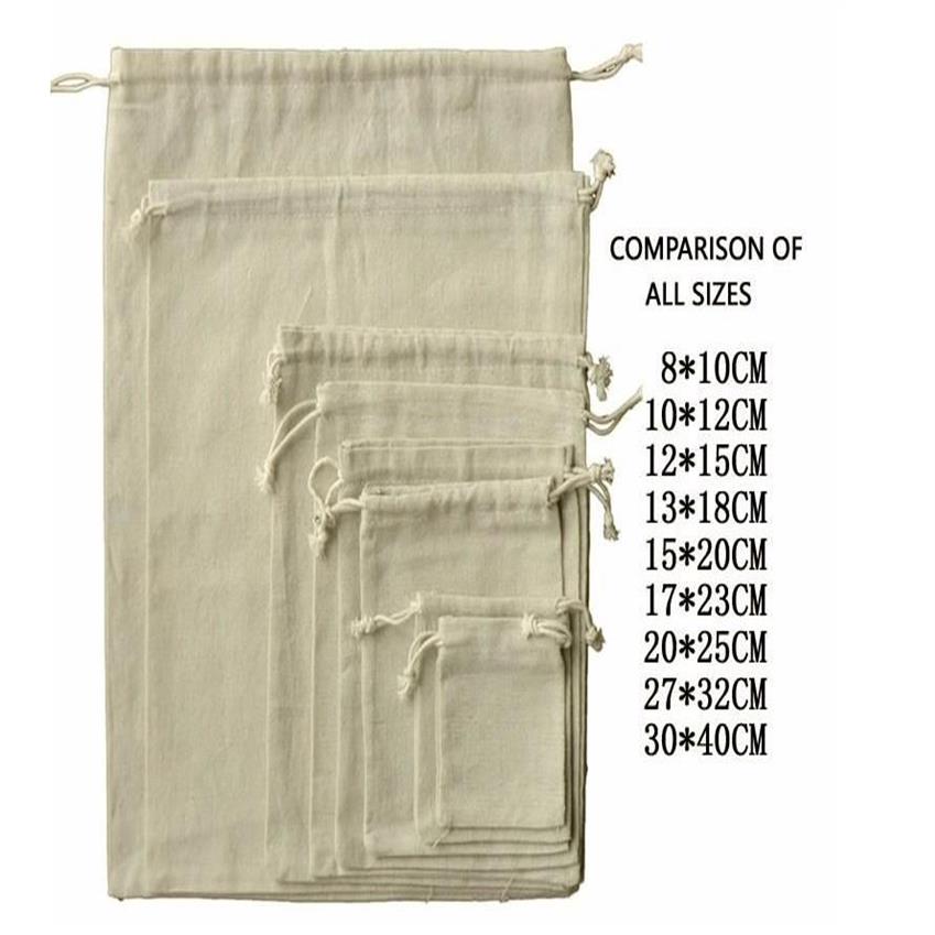 Jewelry Drawable Cotton Muslin Bags Wedding Gift Bags Pouches Retail Drawstring Pouch Packaging Christmas decor241J