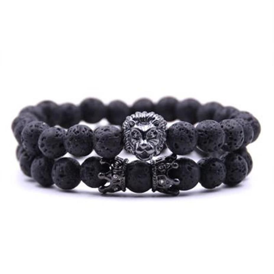 2st Set Pärl Charm Armband Buddha Armband Paracord Natural Stone Lion Armband Men Pulseras Hombre Bracciali Uomo Mens Armele199z