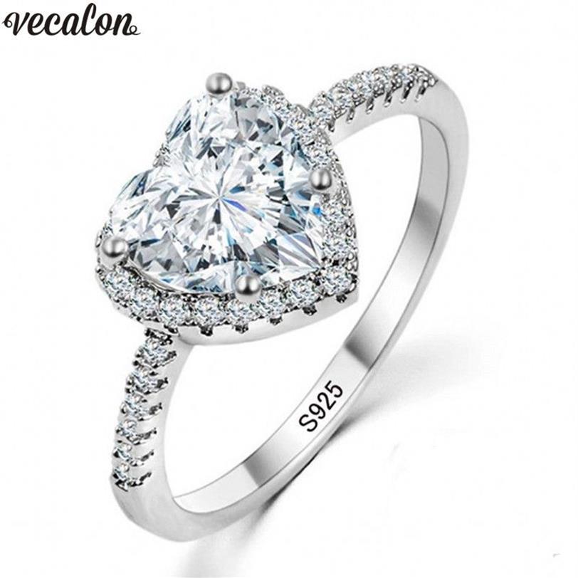 Vecalon Heart Shape Promise Ring 925 Sterling Silver 1CT 5A CZウェディングバンドリング女性用ブライダルパーティーフィンガージュエリーギフト209C