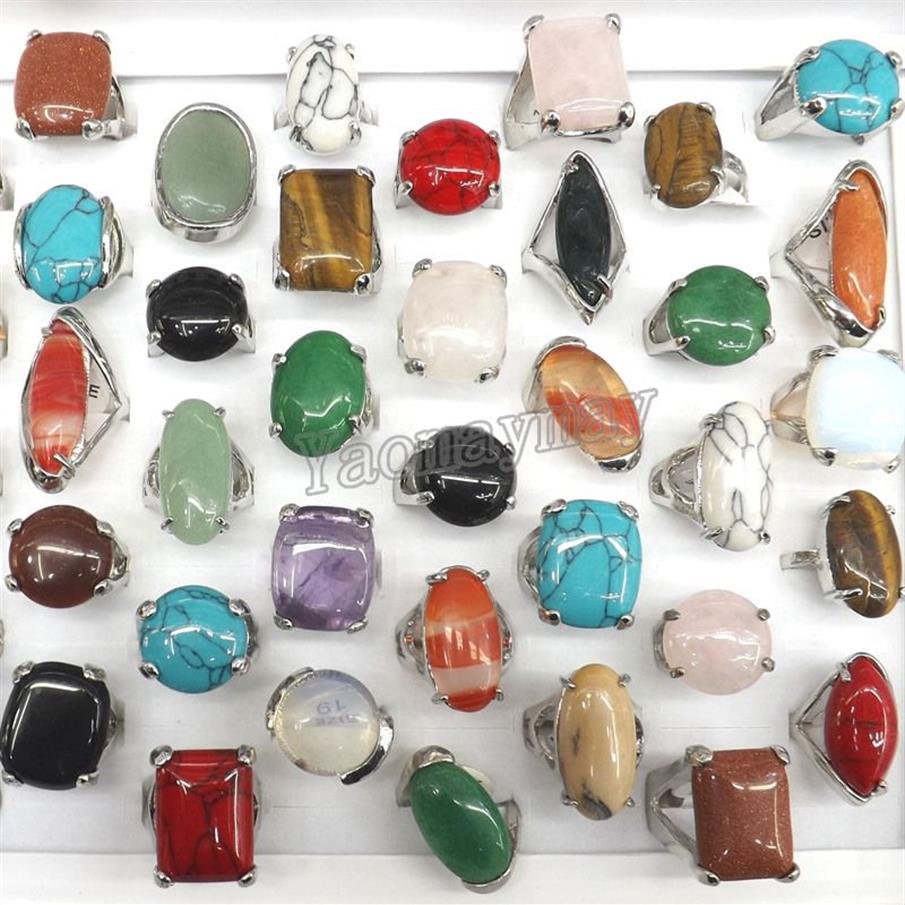 Queen Size High Quality Natural Semi-precious Stone Rings Include Turquoise Opal Rose quartz Etc2430