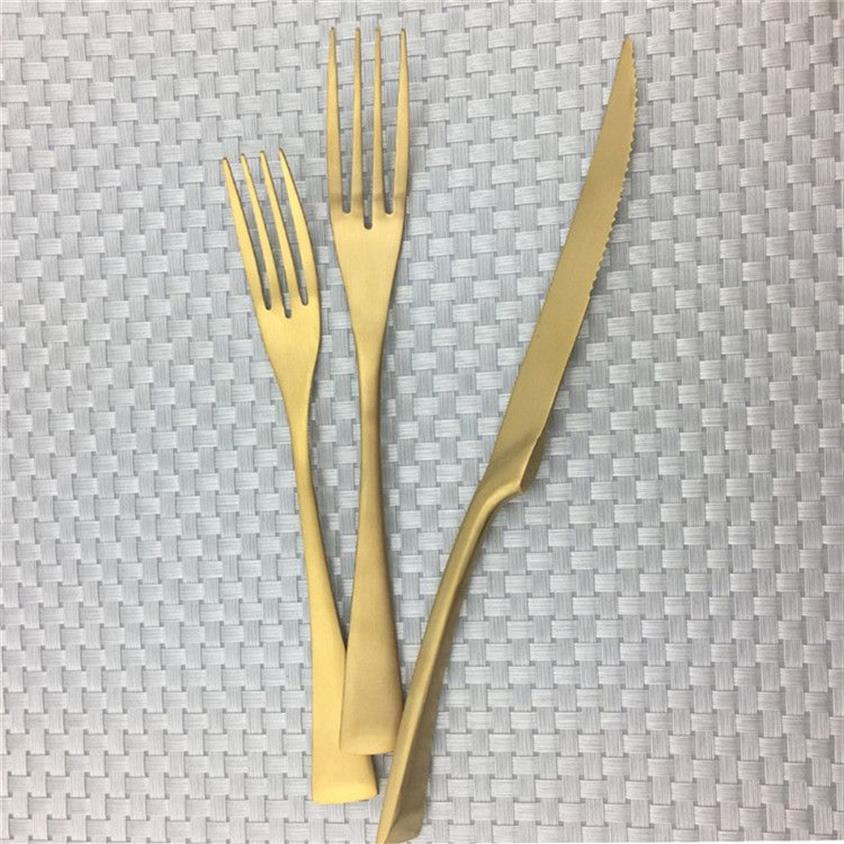 5 20 Matte 304 Stainless Steel Silverware Gold Cutlery Steak LNIFE Teaspoon Dinner Fork Scoop Dinnerware Dishwasher Safe1978