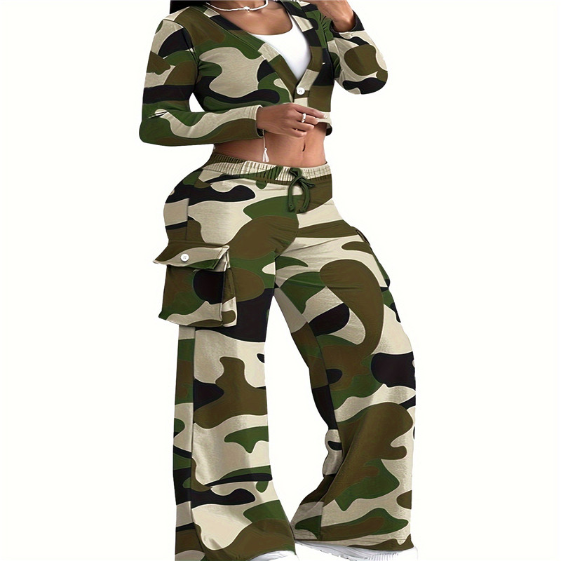 2024 Designer Camo Deux Pièces Ensembles Femmes Automne Hiver Survêtements À Manches Longues Veste De Camouflage Et Pantalon Large Jambe Vintage Tenues En Vrac Vêtements En Gros 10428