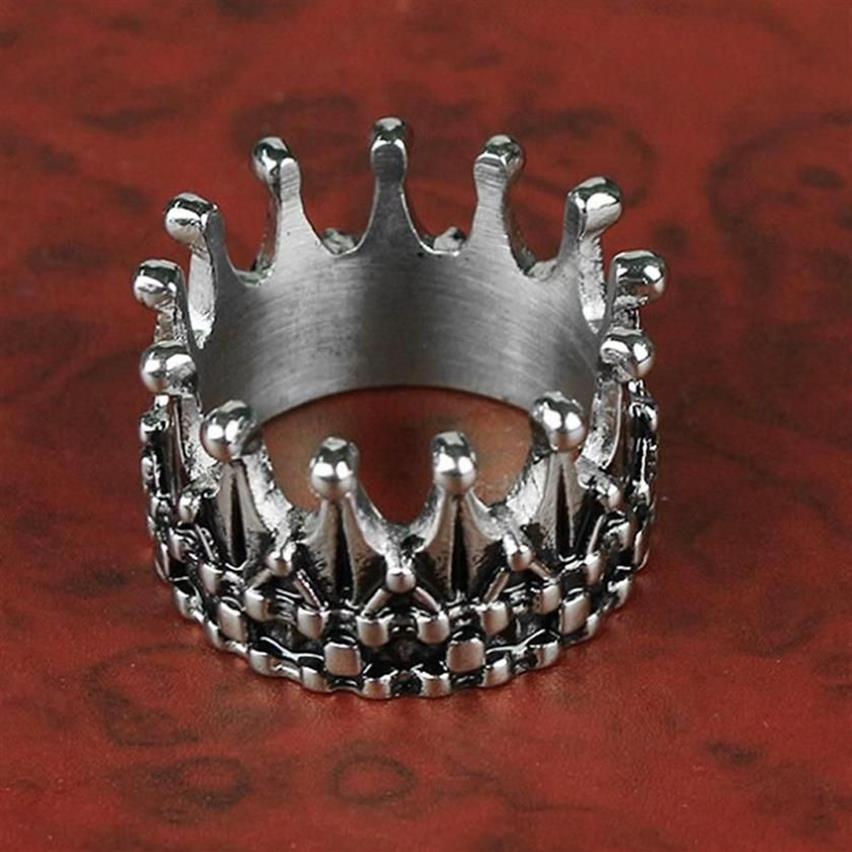 MENS VINTAGE NOBILITY KING CROWN RING Silver Color 316L Rostfritt stål Biker Rings Punk Fasion Jewelry Gift For Men Cluster243Z