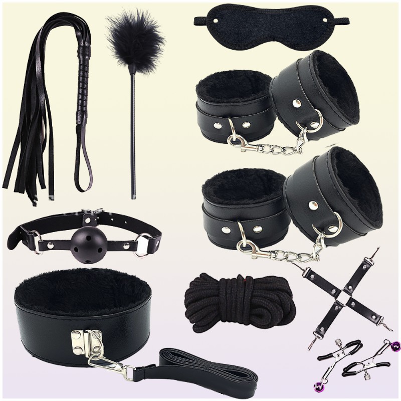 Fun Products Sliding Leather Sm Plush Set of Handcuffs and Foot Cuffs Binding Multiple Sets Alter Toys 3KN22504256