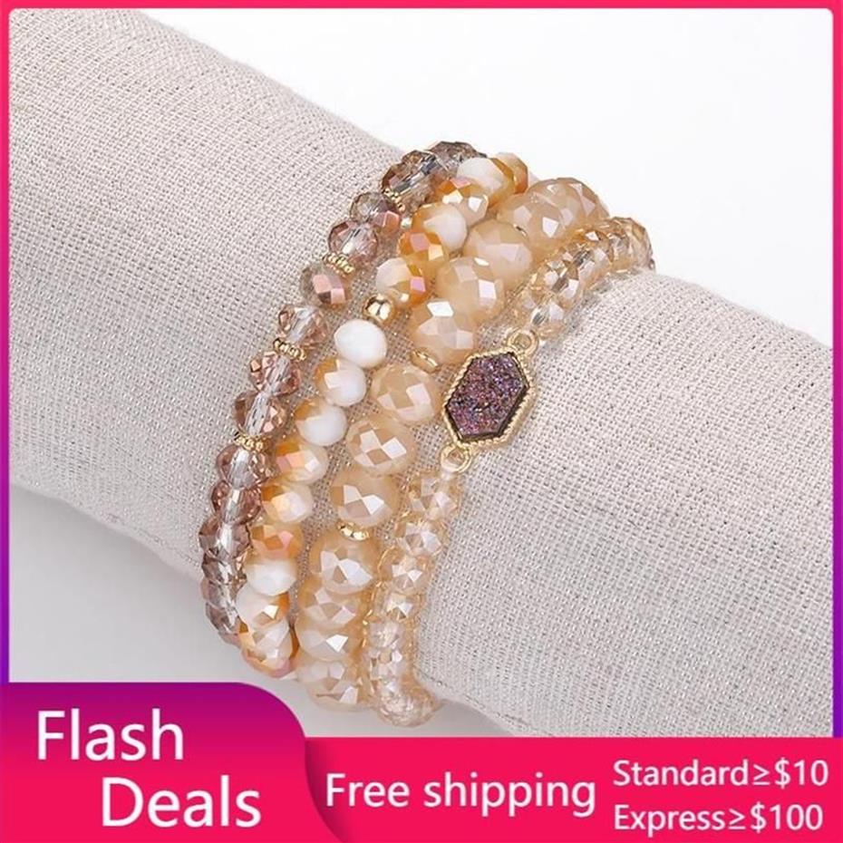 Couleurs hexagone Druzy Drusy bracelet à breloques perles de cristal de verre marque de mode femmes bijoux cadeau perlé Strands2238