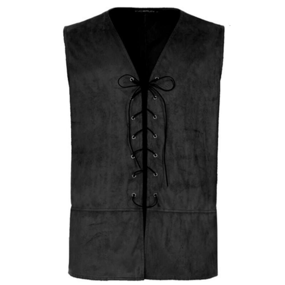 Men's Deerskin Veet V-neck Solid Color Steampunk Vest Gothic Retro Victorian Jacket Gentleman Cosplay Costume