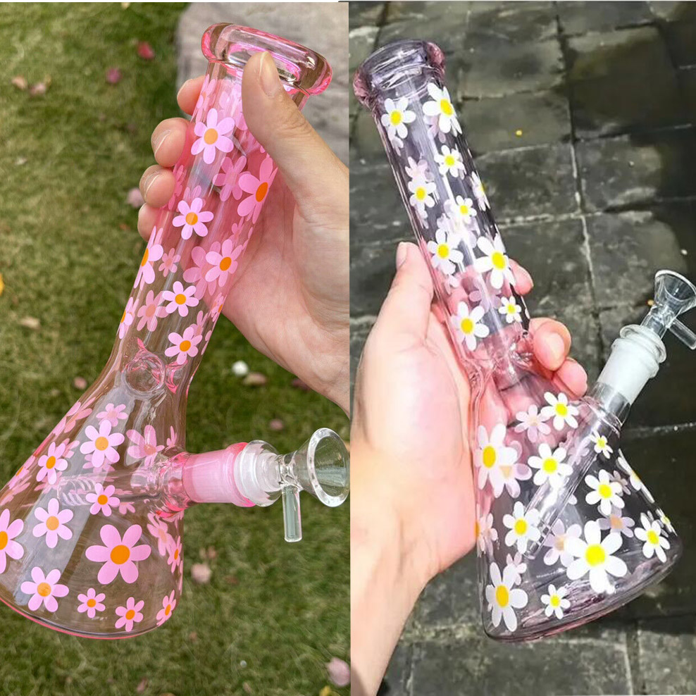 Pink Glass Cloud Bong Water Pipes Bubbler Hookahs tjocka glas dabbar riggar downstem perc med 14 mm skål 25 cm lång