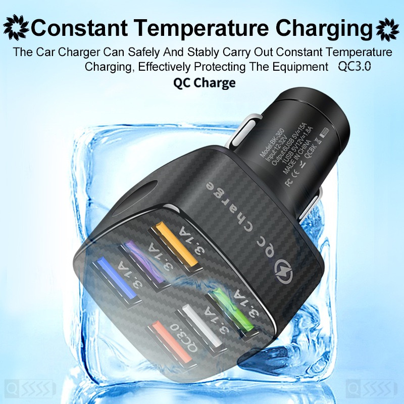 6 Ports USB Car Charger Fast Charge Phone 15A Mini Car-Charge Car-Charger Car Quick Charge Fast charging for IPhone 15 12 Pro Max Xiaomi samsung Huawei Power Adapter