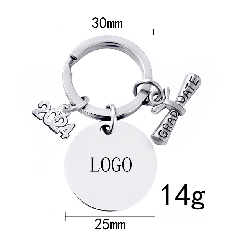 2024 Graduation Gift Stainless Steel Keychain Student Backpack Decoration Scroll Pendant Keyring Key Chain