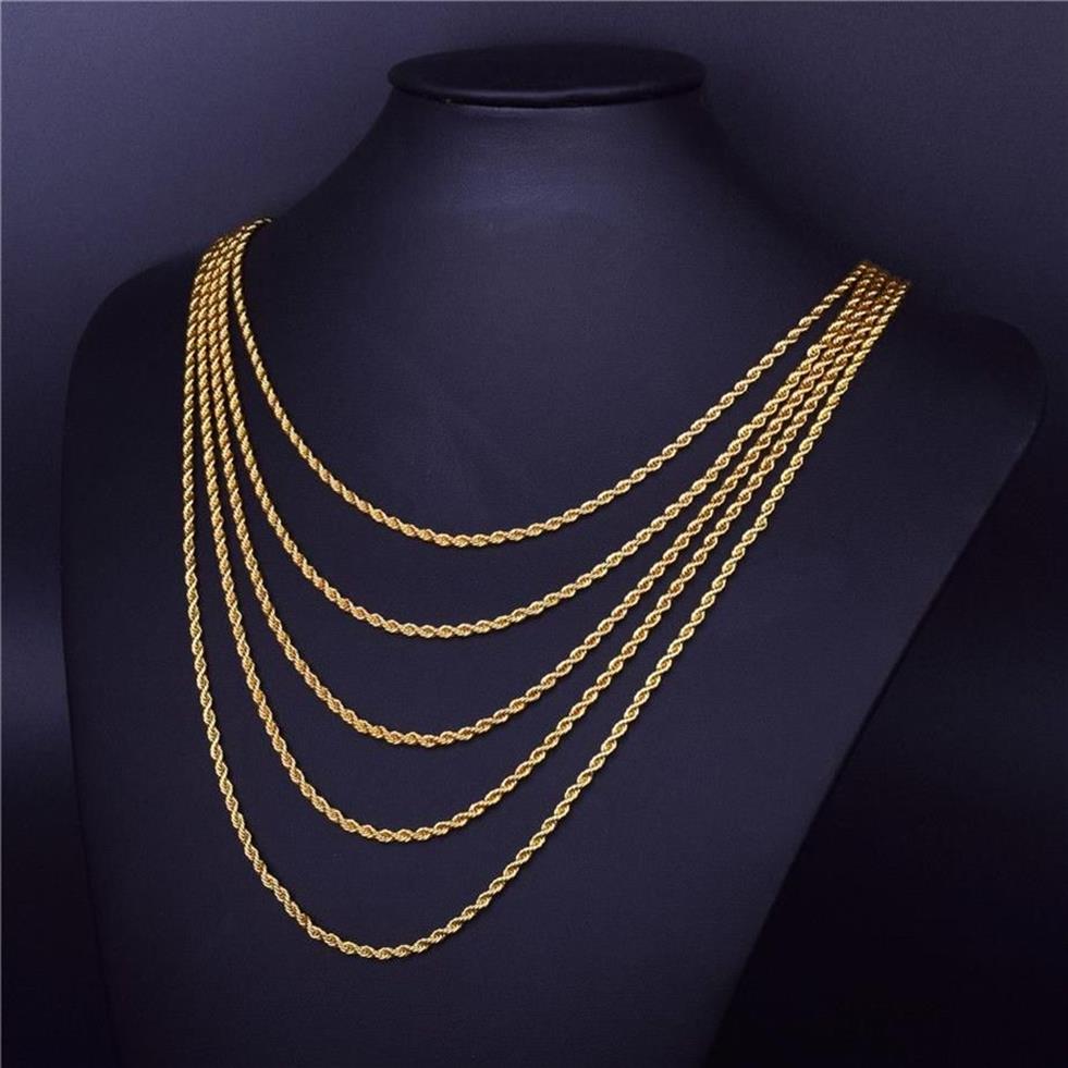 Hip Hip Hop Rappers Chain 3mm 18 20 24 30 Gold Silver Color Rostfritt stål Rope Link Necklac275D