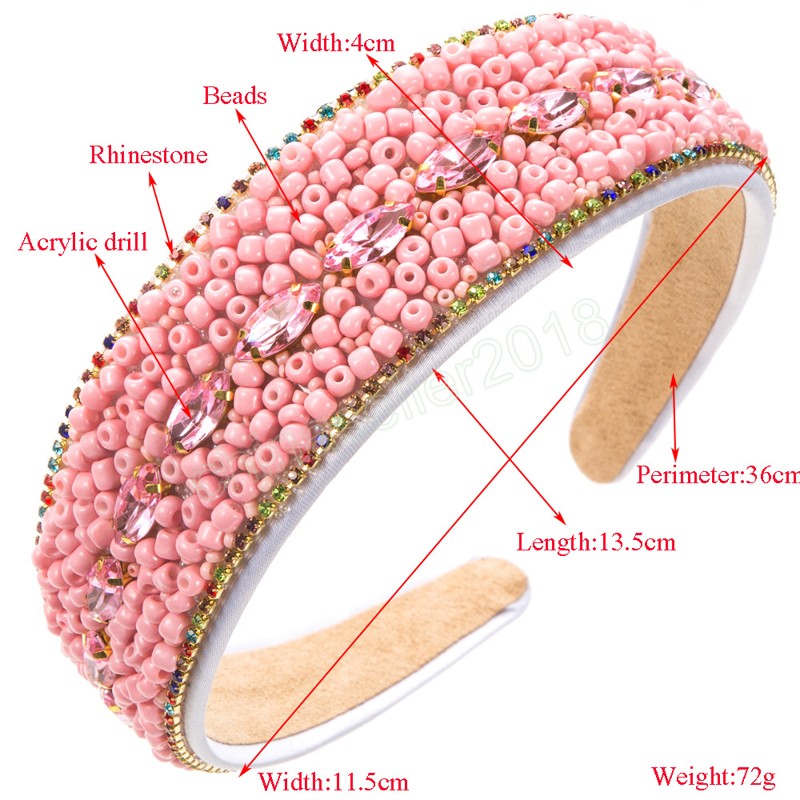 High-grade Colorful Beads Diamond Shining Headband Fashion Hair Accessories Women's Trendy Wide Edge Hairband Hair Band Hoop Girl