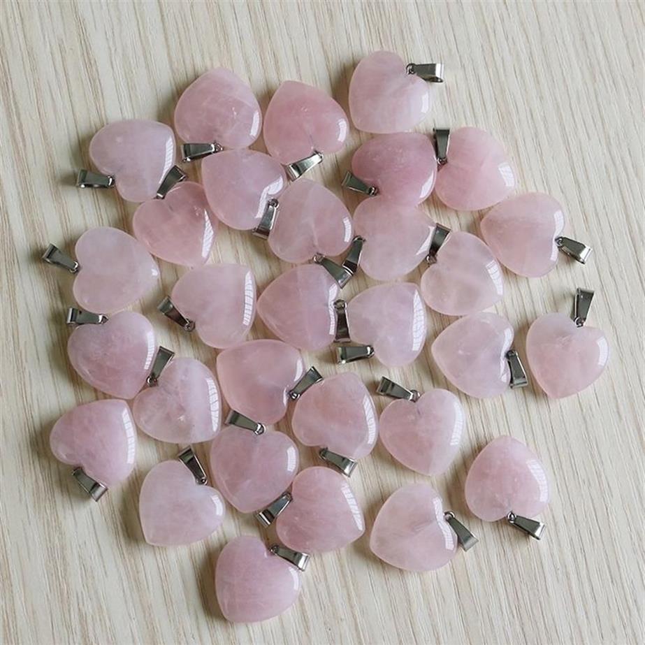 Fubaoying Charm Natural Heart Stone Pendant Pink Quartz Crystal Fashion Accessories 20mm Sell For Jewelry Making 201239P