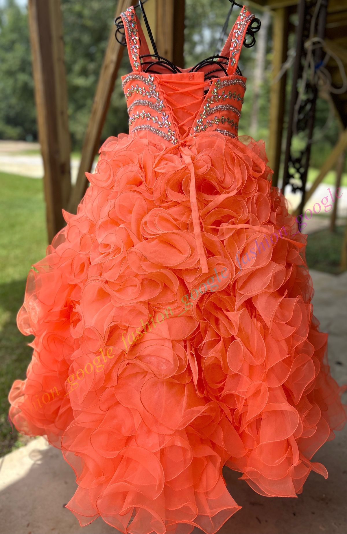 Robe de Princesse Puffy Organza Robe de Bal Filles Premier Anniversaire Infantile Fleur Fille Enfant Enfant Enfant Bébé Fille Robe À Volants Orange Préadolescent Jeune Junior Senior Miss À Lacets