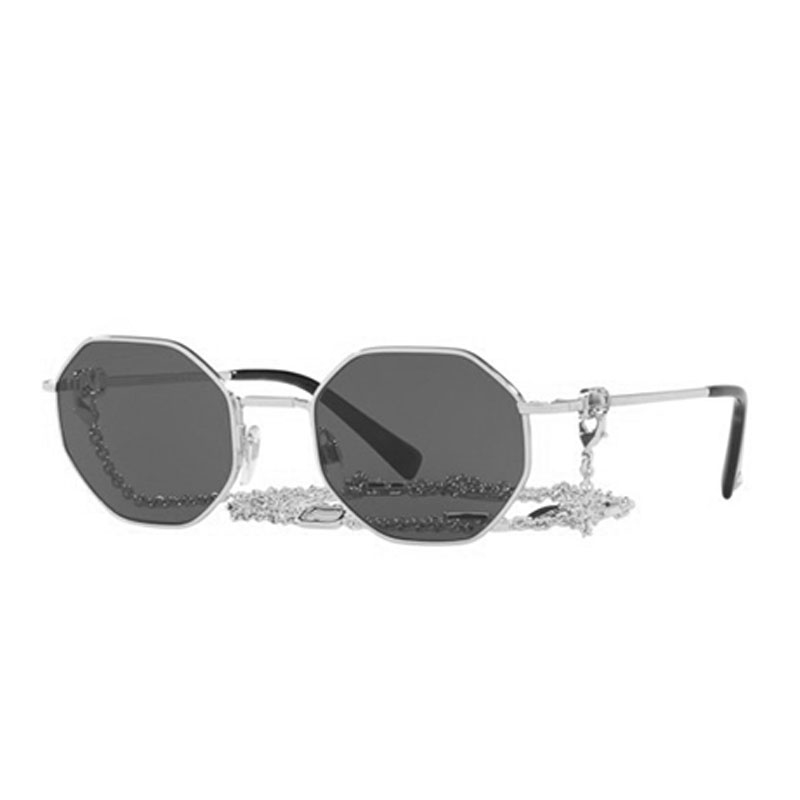 Designer women chain rectangular metal sunglasses simple and luxurious women metal frame V-character logo on temples VA2040 travel and vacation Sonnenbridge