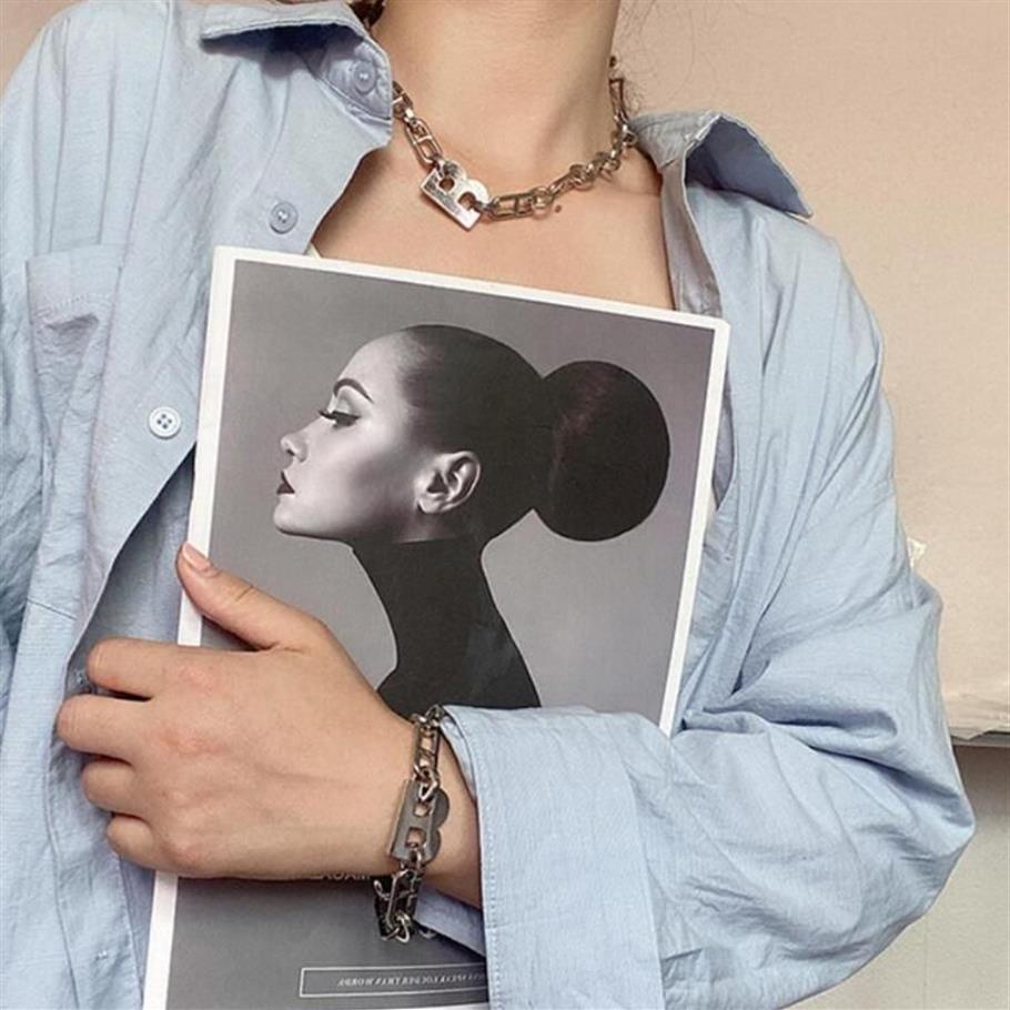 Новинка 2020, модное женское позолоченное металлическое ожерелье B, браслет-цепочка с толстыми звеньями, колье высокого качества1306U