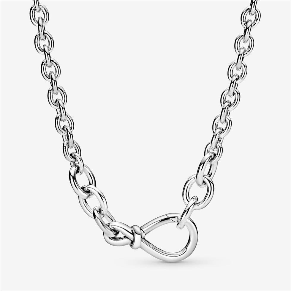 Nowy przyjazd 100% 925 Sterling Srebrny Chunky Naszyjnik Naszyjnik Knot Infinity Naszyjnik