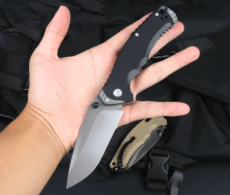 Högkvalitativ BK Folding Knife 8CR13MOV Satin Drop Point Blad Black/Sand G10 Handle Outdoor Camping Vandring Survival Tactical Folder Knives EDC Tools