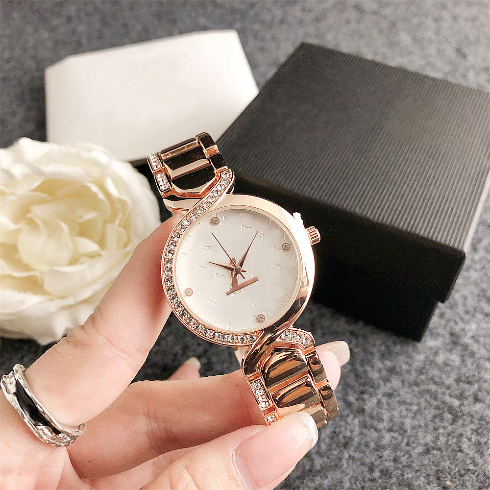 Fashion Full Brand Wrist Watches Women Girl Luxury Diamond Style Steel Metal Band Quartz With Logo Clock L 103