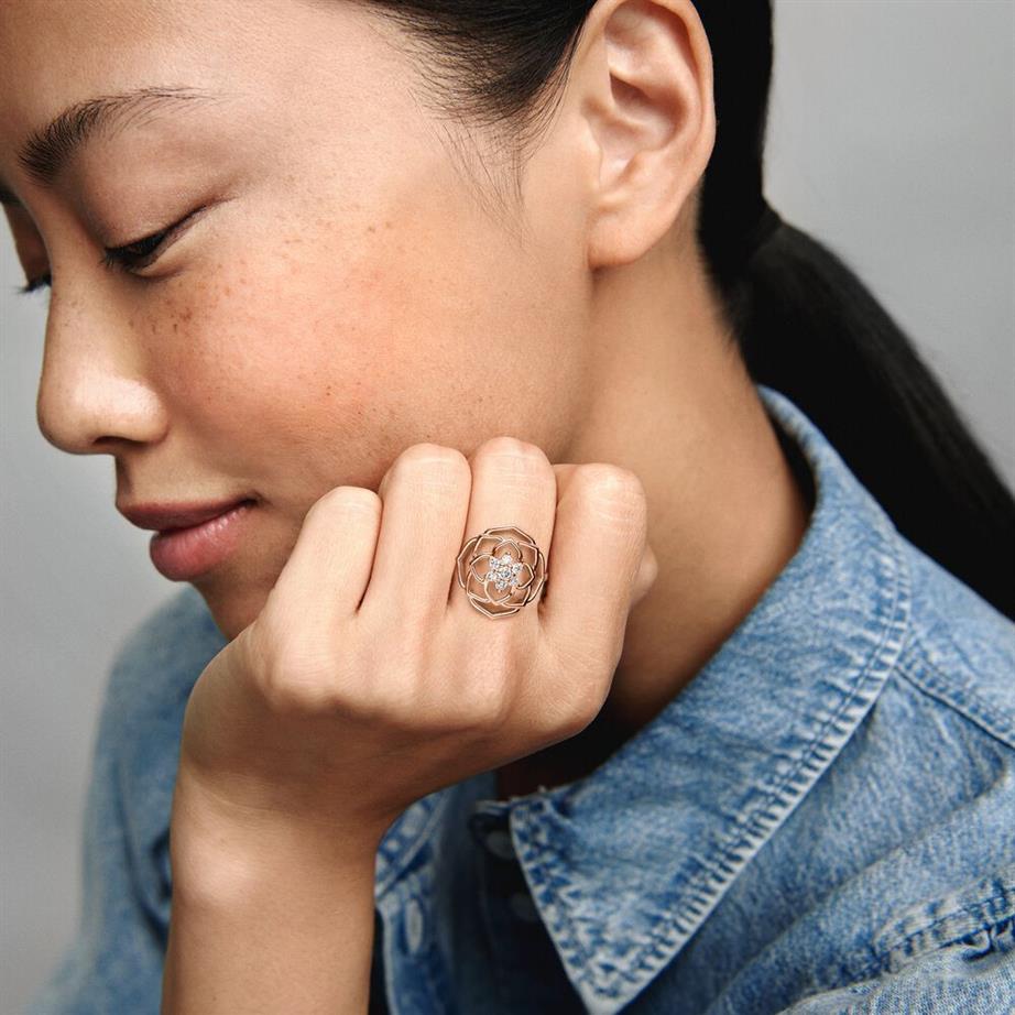 Bague de déclaration en argent Sterling 100% avec pétales de Rose pour femmes, bague de fiançailles, de mariage, à la mode, 206Z, 925