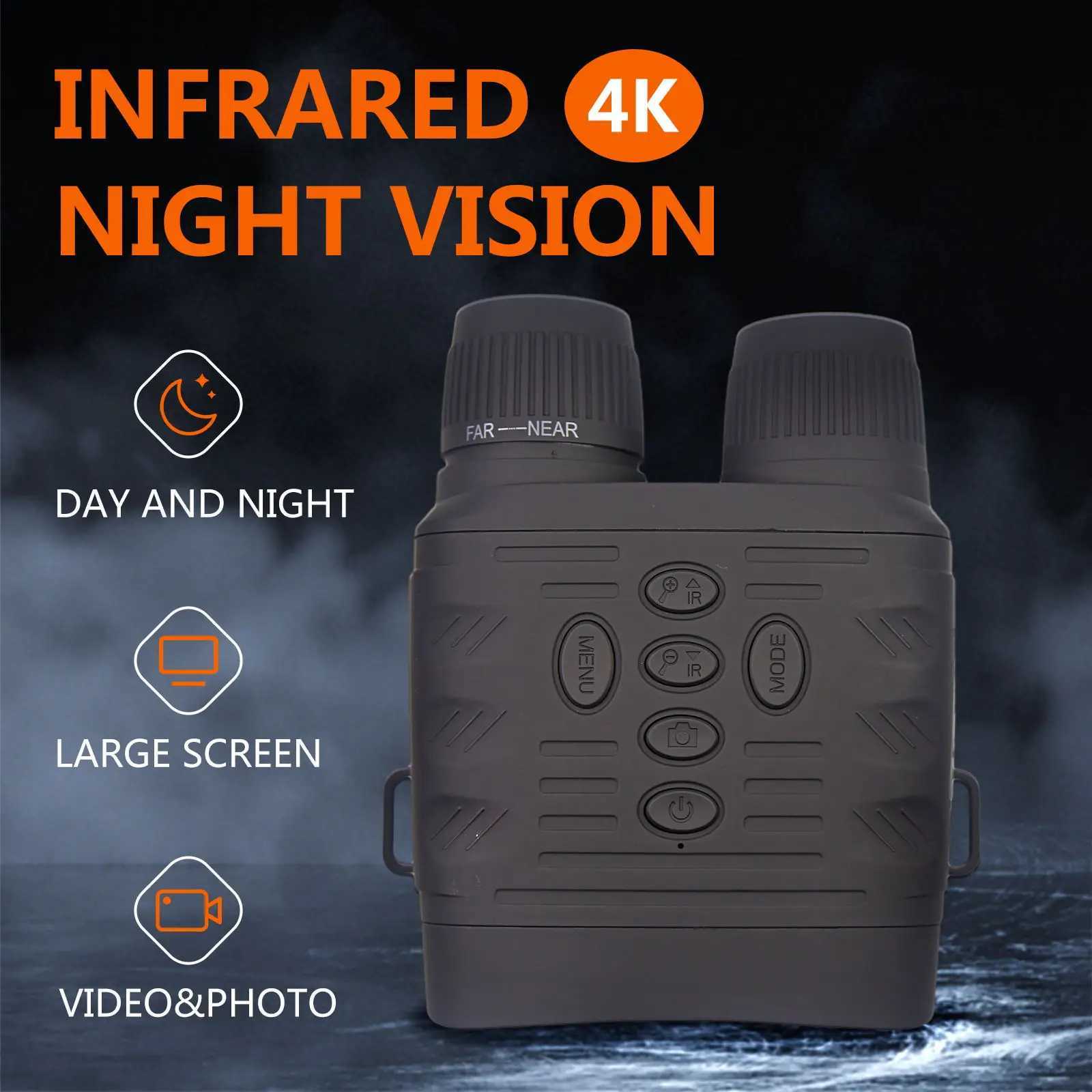 Jumelles de télescope Lunettes de vision nocturne Jumelles de vision nocturne infrarouge 4K Nuit et jour Vision nocturne de chasse de 3 pouces avec niveau de luminosité 7L23