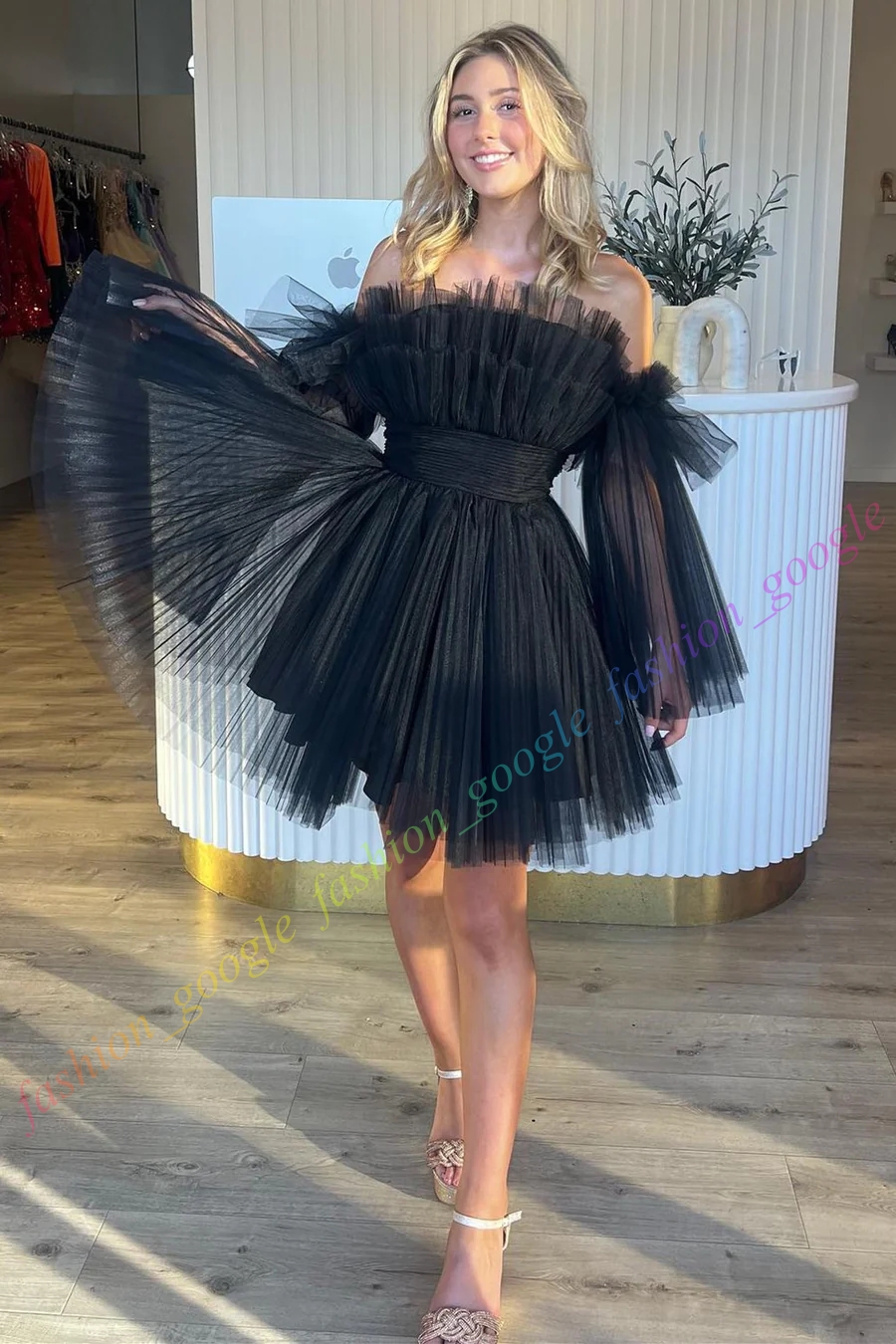 Ljusblå cocktail party klänning 2k24 ruffle tulle babydoll junior lady pageant vinter formell kväll evenemang hoco gala examen hemkomst nye klänning liten svart