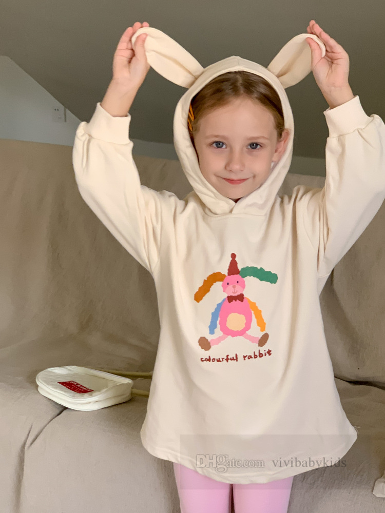 Enfants dessin animé lapin lettre imprimé vêtements ensembles filles lapin oreille à capuche sweat à manches longues rose leggings 2 pièces 2024 printemps enfants tenues décontractées Z6318