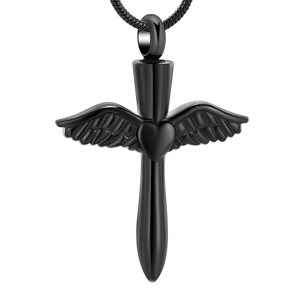 IJD12240 Kit de remplissage Instructions gravable aile vierge coeur croix crémation pendentif collier pour femmes cadeau Items203n