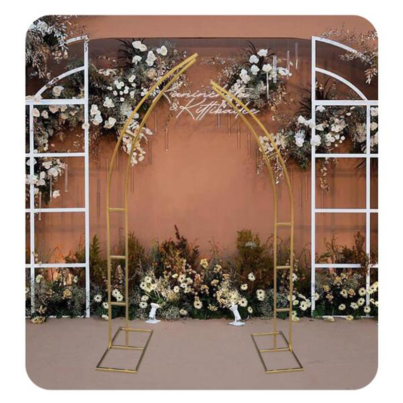 Fashion Wedding Arch Square Backdrop balloon Stand Background Shiny Metal Gold Plating Outdoor Artificial Flower Door Shelf Frame one set